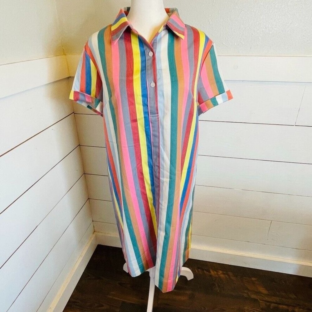 Striped Multicolor Midi Shirt Dress - Casual Button-Front
